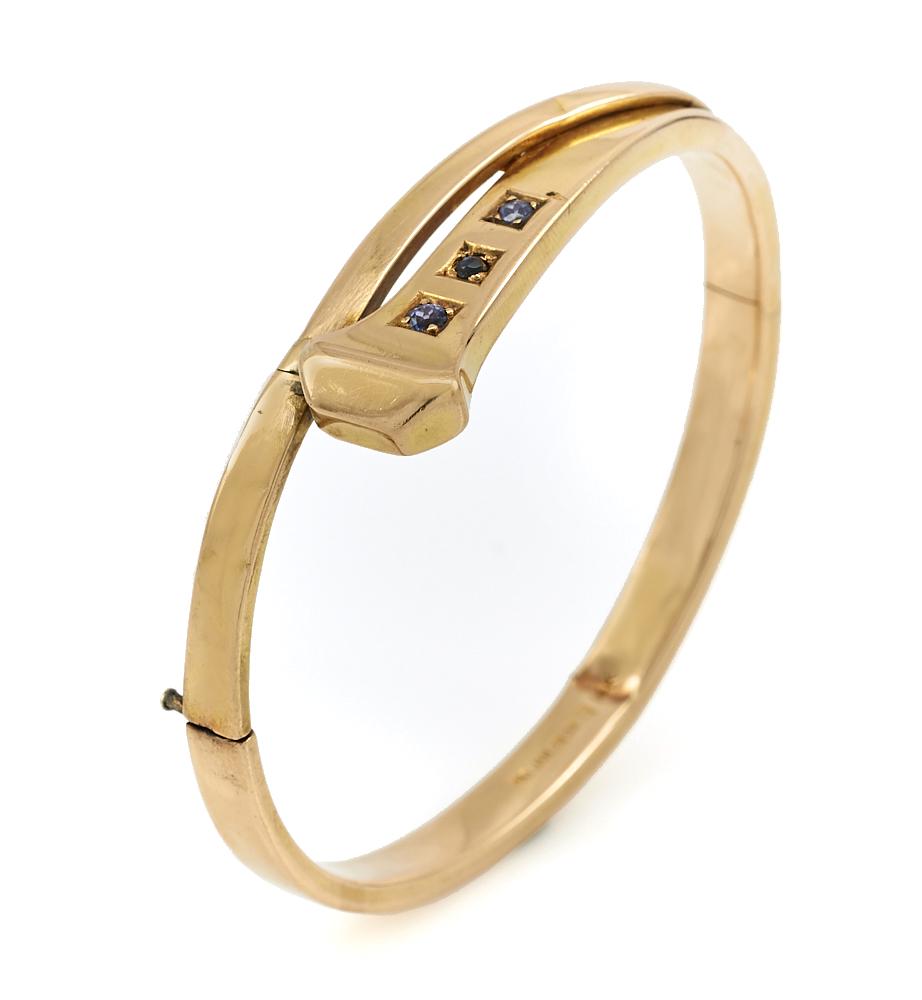 14k Yellow gold and sapphire "Nail" bangle (1 of 4)