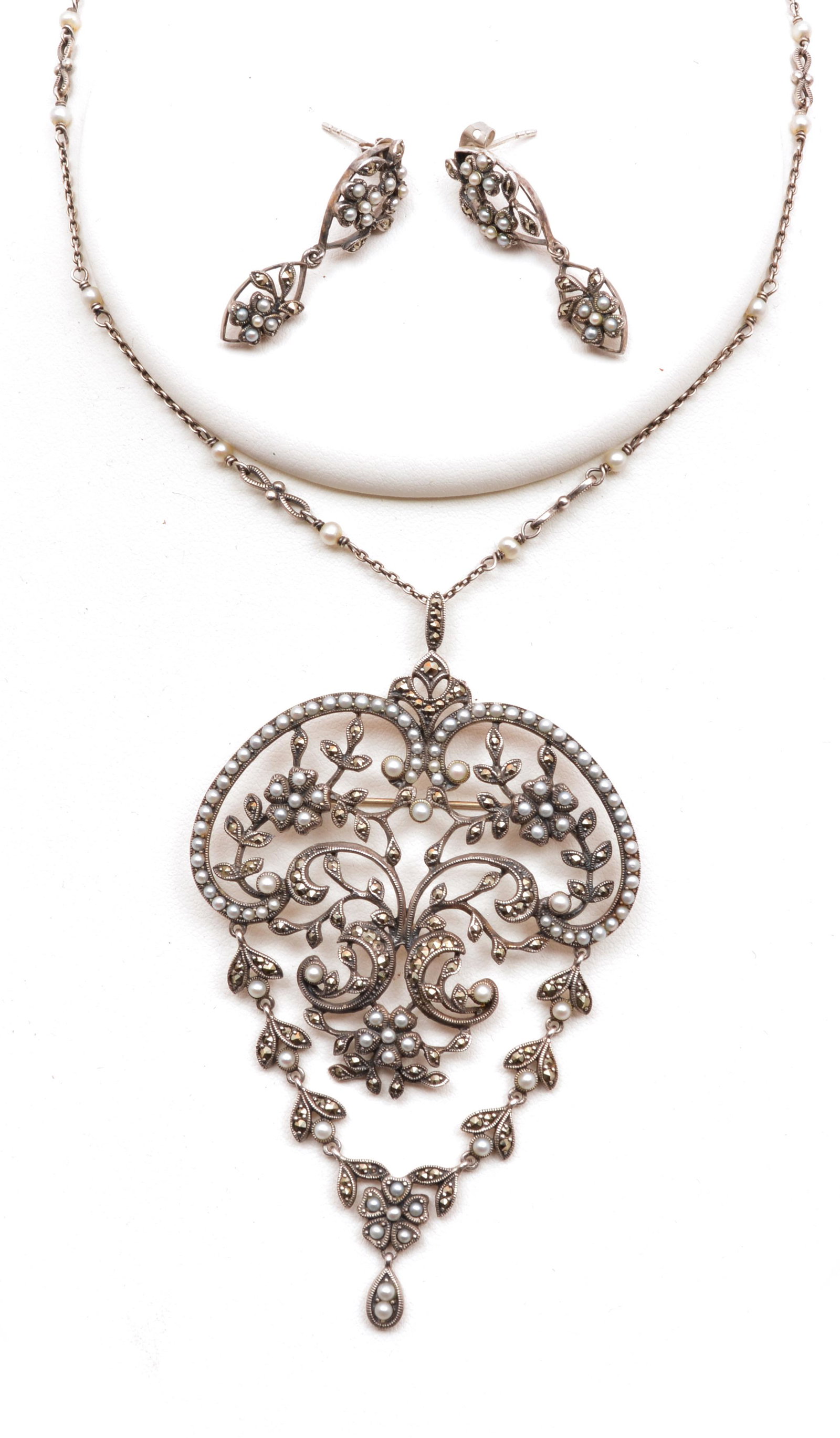 Art Nouveau sterling necklace & earrings (1 of 1)