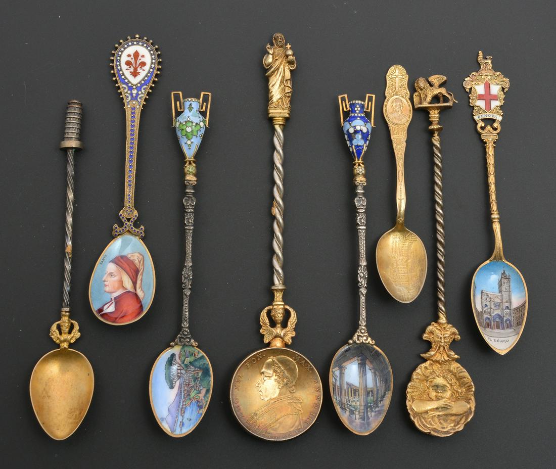 8 silver souvenir spoons, Italy (1 of 1)