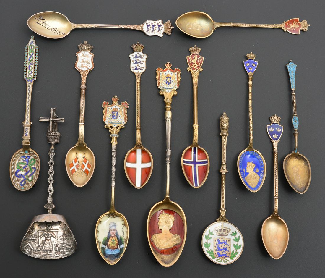 13 silver souvenir spoons, Denmark, Holland, Norway, (1 of 1)