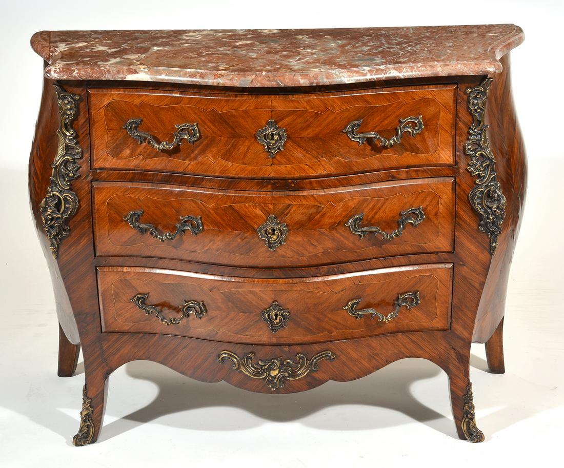 19th century French 3 drawer serpentine bombe chest (1 of 5)