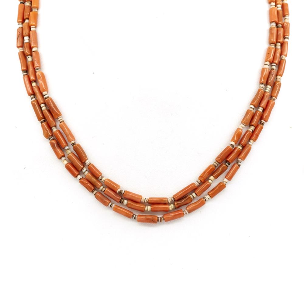 Native American coral necklace, sterling silver clasp (1 of 1)