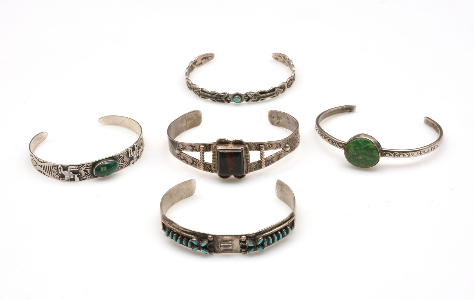 5 Native American silver bangles w/ various stones (1 of 3)