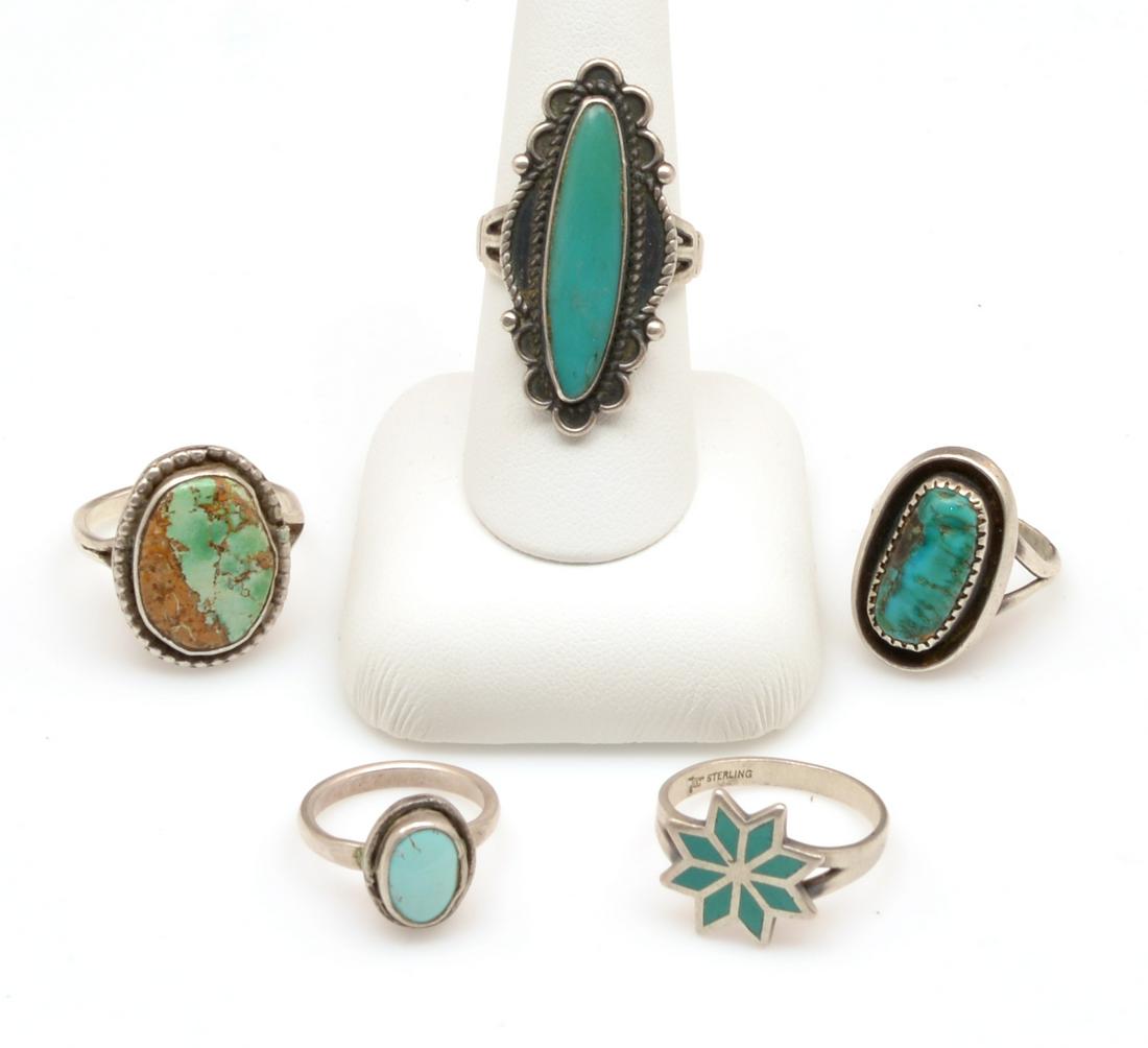 5 Native American silver and turquoise rings (1 of 3)