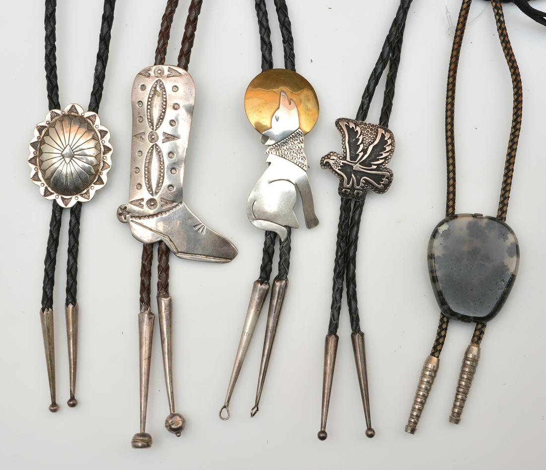 5 bolo ties, silver and agate (1 of 2)