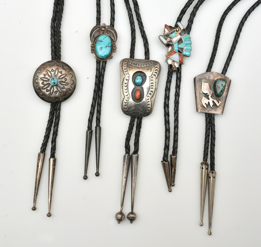 5 bolo ties incl. Navajo and Zuni (1 of 2)
