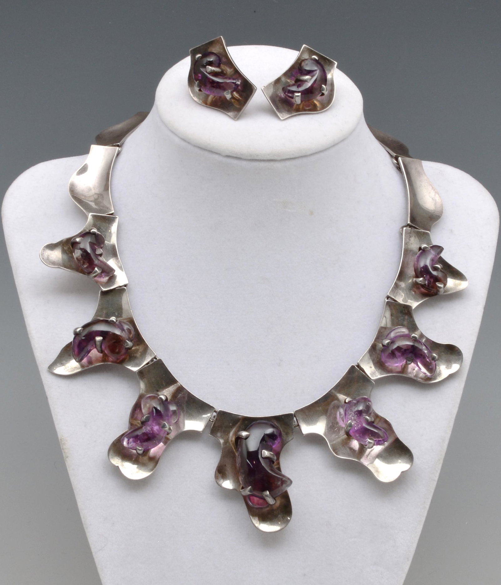 AEM of Taxco sterling/amethyst necklace & earrings (1 of 3)