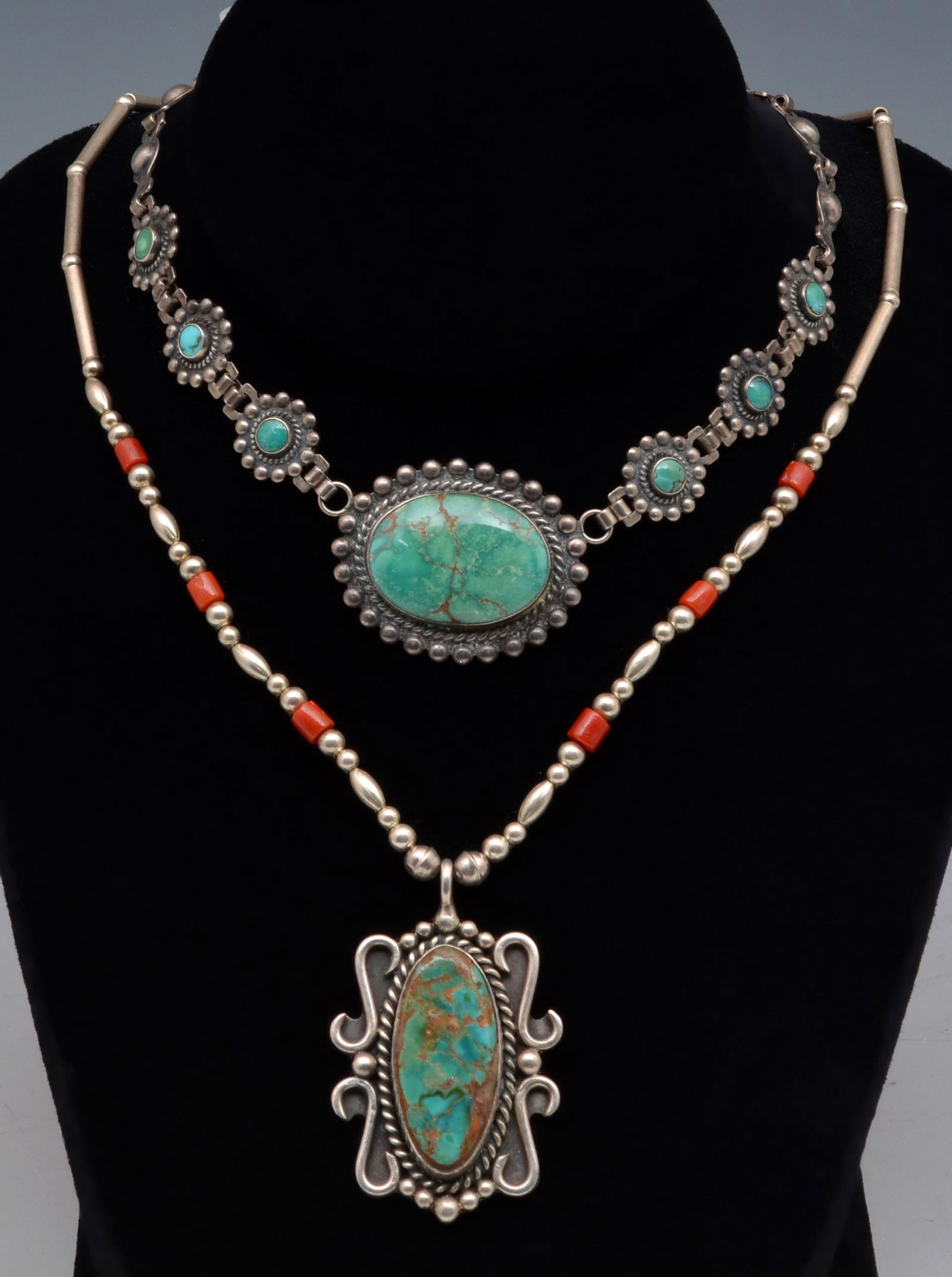 Two Mexican turquoise and silver necklaces (1 of 2)