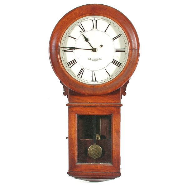 E. Howard & Co. Boston Wall Clock: CLOCK. E. Howard & Co., Boston, wall clock with cherry/walnut case, weight driven regulator number seventy, good original condition, 33" t.