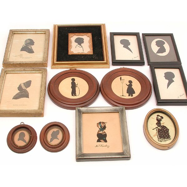 12 Amer. Silhouettes, Children, Ladies, Washington: SILHOUETTES. Twelve American silhouettes of children, ladies as well as George and Martha Washington, good condition, largest 8 1/2" x 7 1/2".