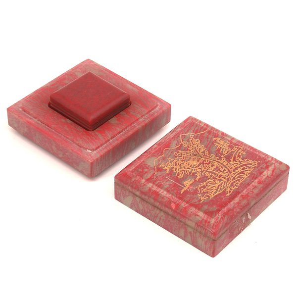 Chinese 'Chicken's Blood' Stone Seal & Box, 20th C
