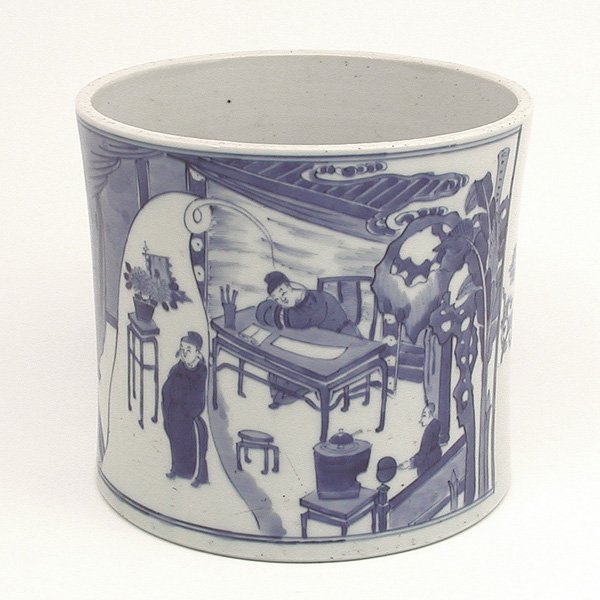 19th. C. Blue & White Porcelain Brush Pot