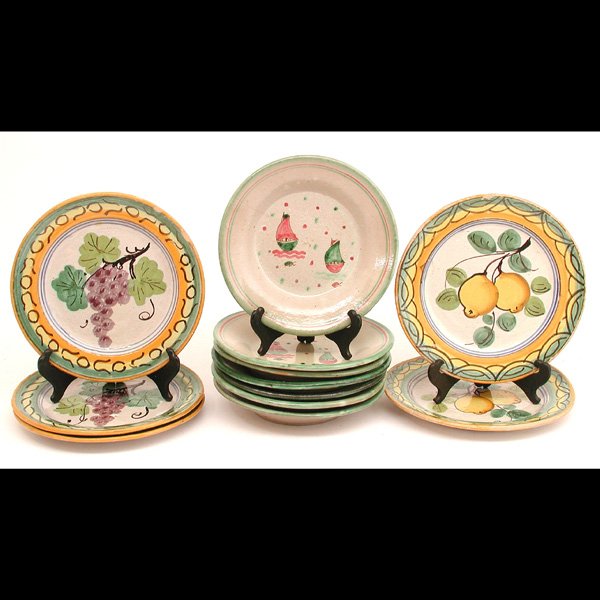 2 Sets Italian Stoneware Painted Plates & Bowls
