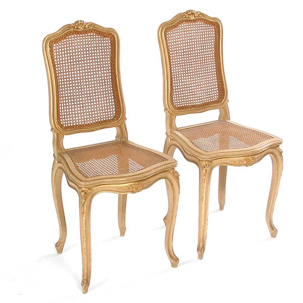 2 Louis XV Style Painted & Caned Sidechairs