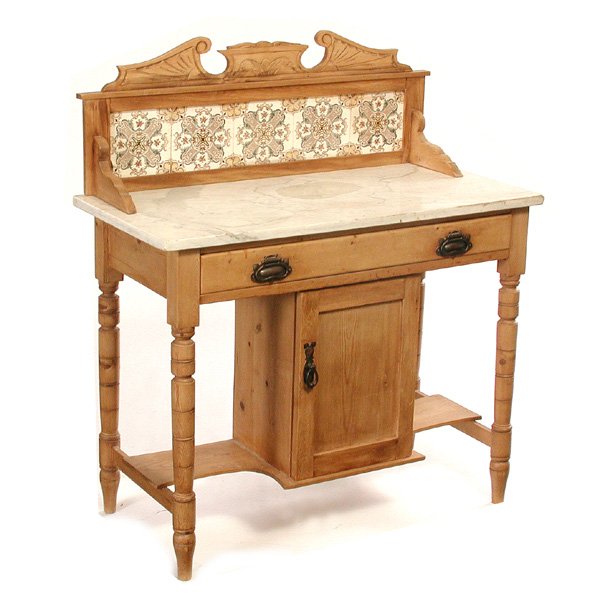 Victorian Marble Top Waxed Pine Washstand