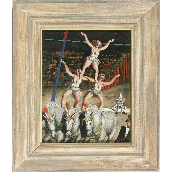 Edgar Britton Painting, Circus Performers: PAINTING. Edgar Britton (1901 - 1982) , Circus Performers, gouache on paper, signed and dated '33 lower right, good condition, 12" x 9" sight size.
