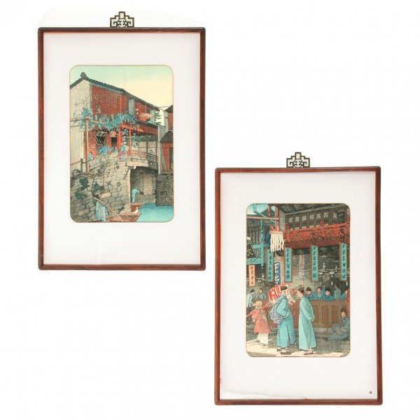 Elizabeth Keith Woodblock Prints: PRINTS. Elizabeth Keith Woodblock Prints, "Wisteria Bridge, China", signed in pencil lower right margin, (the left margin trimmed to 1/4"), overall sheet size: 16 1/4"h x 10 3/4"w; the other unsigned,
