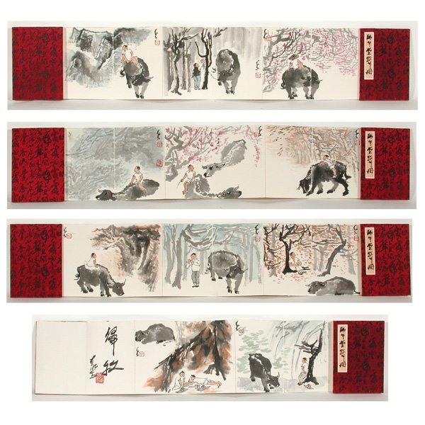 Chinese Painting Album, Li Keran: ALBUM. Chinese painting album, attributed to Li Keran (1907-1989), album of ten paintings each signed with seal, each painting 9"h x 6 3/4"w, in overall good condition.