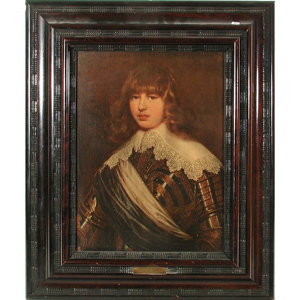 Framed Print "A Prince of Denmark": LITHOGRAPH. Ornately Italian framed lithograph with brass plaque "A Prince of Denmark after Sustermans, Oils On Canvas, No. 190 Pitti Gallery, Florence", overall size 30"h x 24"w, in overall very good