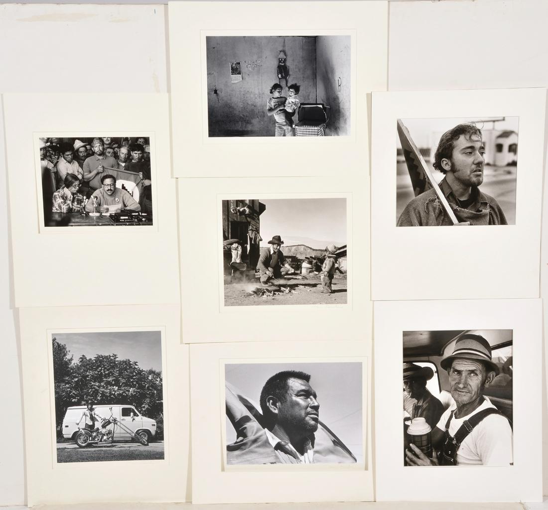 Morrie Camhi, photographer, "Farmworkers" series: Morrie Camhi (American, 1928-1999), lot of photographs and photographic materials from the artist's estate, primarily related to his series "Farmworkers", to include: 9 matted and/or dry mounted gelat