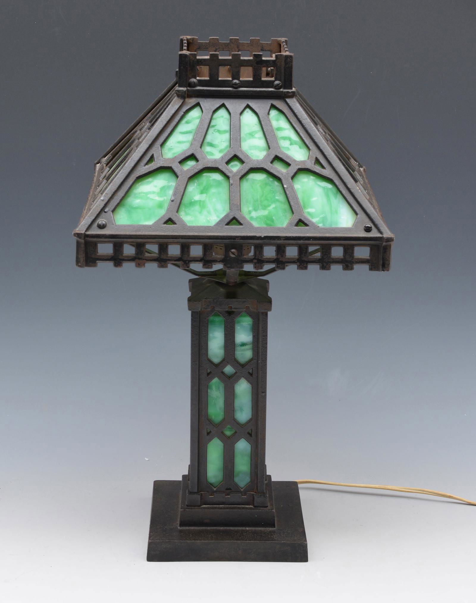 Bradley Hubbard Arts & Crafts Green Slag Glass Lamp (1 of 3)