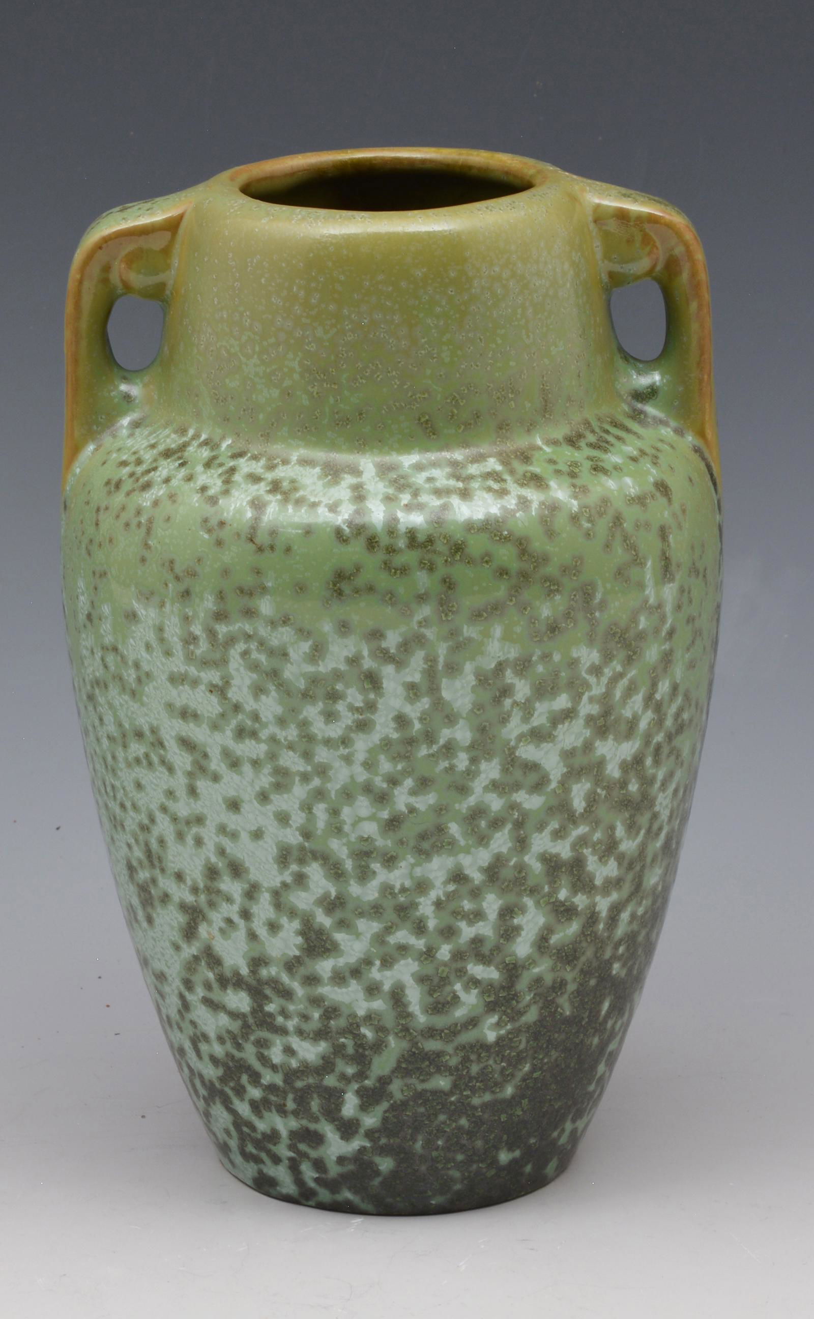 Fulper Crystaline Glaze Green 2 Handled Vase, 9"t (1 of 6)