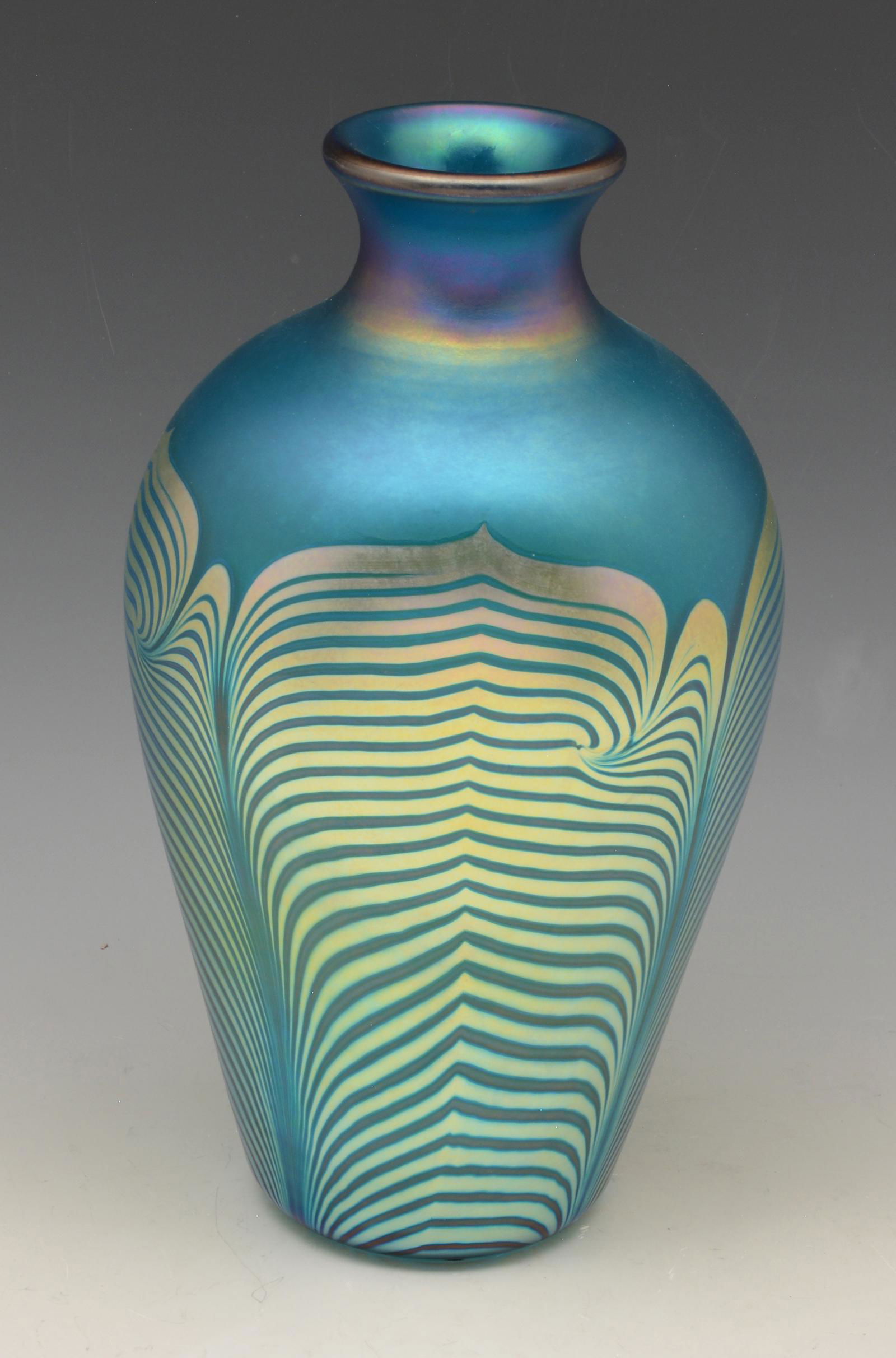 Steven Correia Turquoise & Gold Pulled Feather Vase (1 of 4)