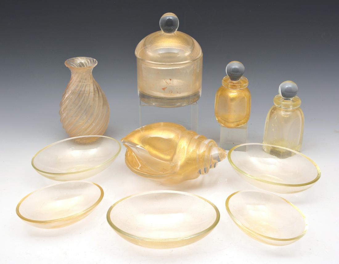 Murano glass gold decorated 10 piece vanity set. (1 of 4)