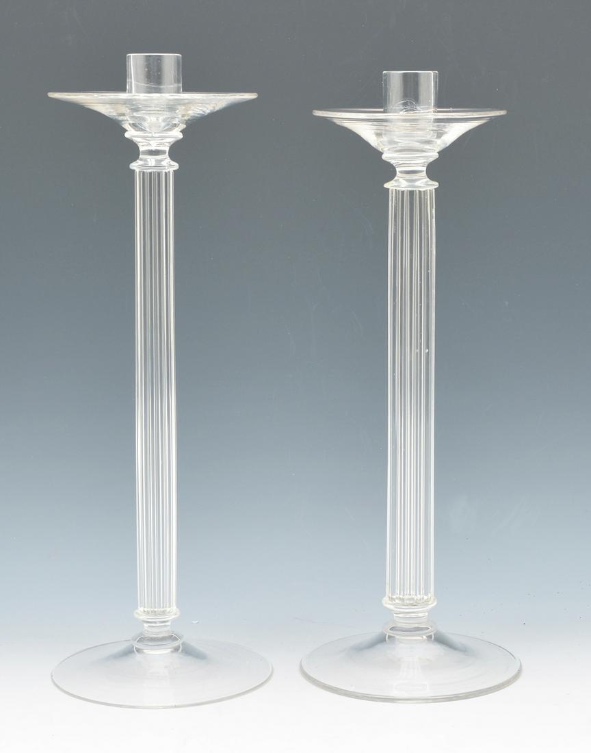 2 Archimede Seguso Murano crystal candlesticks, (1 of 3)