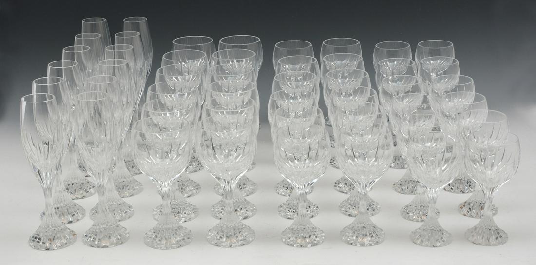 Baccarat Massena Crystal, 48 pieces: Baccarat Massena Crystal. To include 48 wine glasses: 12 Champagne Flutes (8 7/16"); 12 Red Wine (6 7/8"); 12 Wine (6 3/8"); 12 Small Wine (5 7/8").