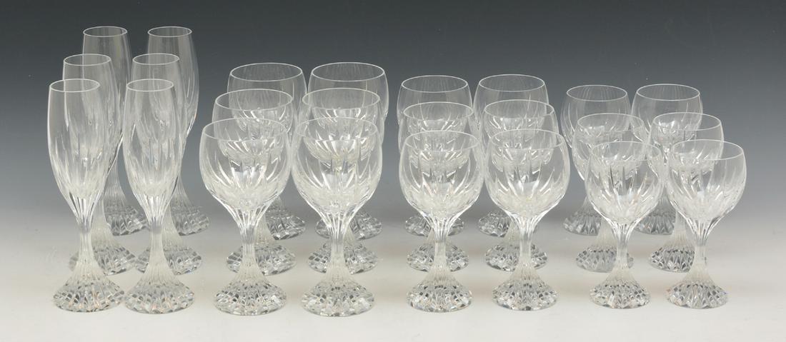 Baccarat Massena Crystal, 24 pieces.: Baccarat Massena Crystal. To include 24 wine glasses: 6 Champagne Flutes (8 7/16"); 6 Red Wine (6 7/8"); 6 Wine (6 3/8"); 6 Wine (5 7/8").