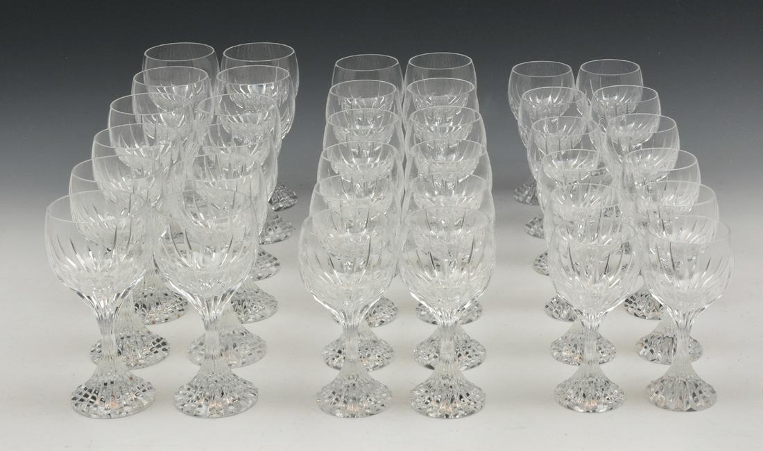 Baccarat Massena Crystal. 36 pieces: Baccarat Massena Crystal. To include 36 wine glasses: 12 Red Wine (6 7/8"); 12 Wine (6 3/8"); 12 Wine (5 7/8").