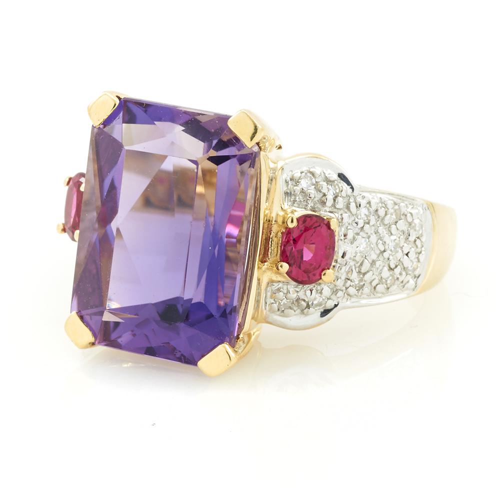 14k gold, emerald-cut amethyst, ruby & diamond ring (1 of 1)