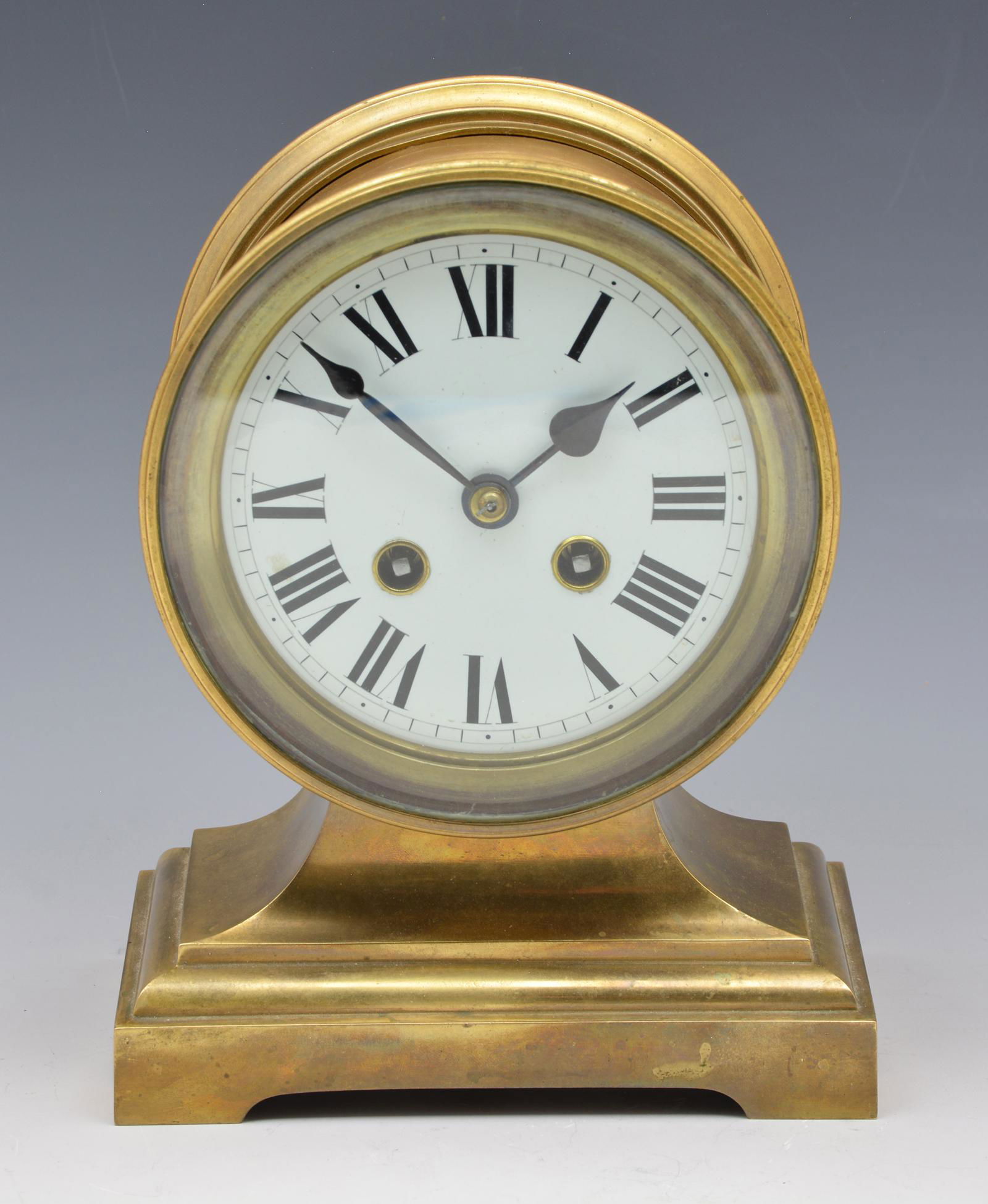 Brass Ships Clock, strikes Ship's Bells, 6" diameter (1 of 3)