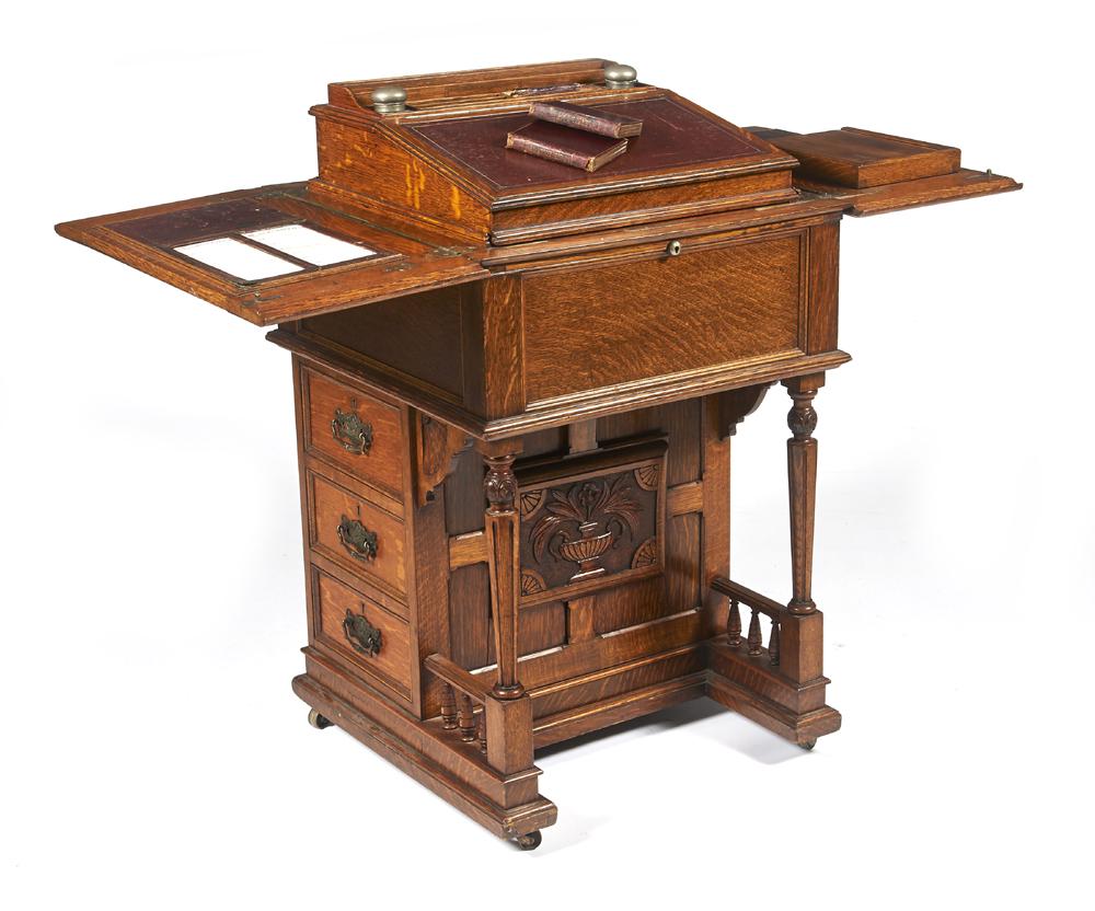 19th C English oak pop up davenport ship captain's desk (1 of 12)