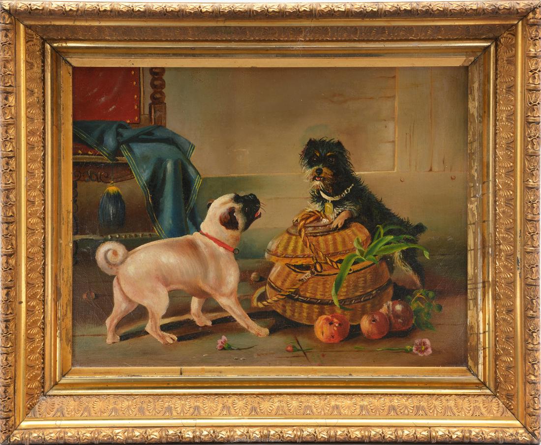 Attr. to George Armfield, Pug and terrier at play, o/c (1 of 2)