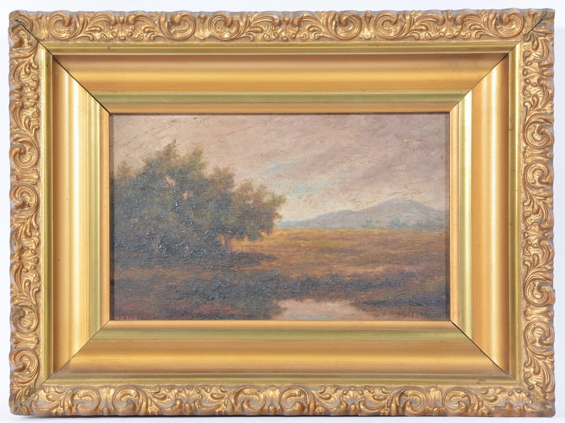 Mount Diablo landscape, indistinctly signed "JE", o/p (1 of 4)