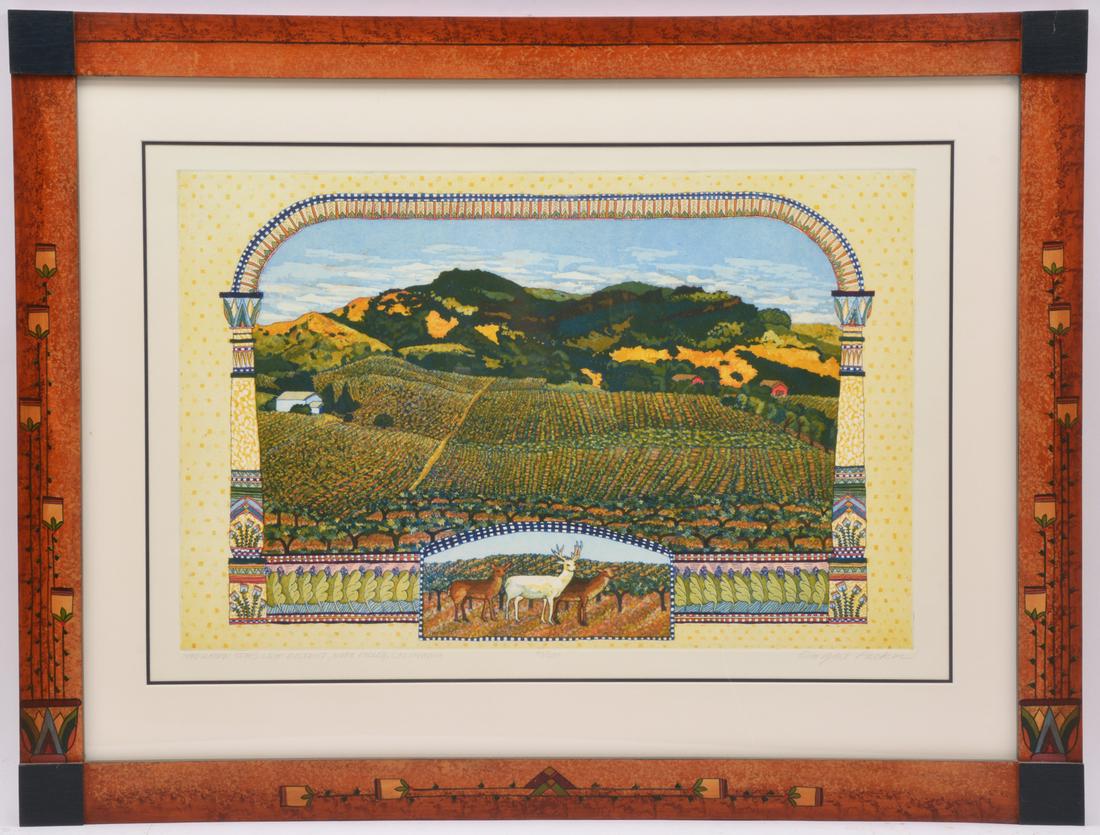 Gail Packer, Color Aquatint Etching, Stag's Leap (1 of 5)