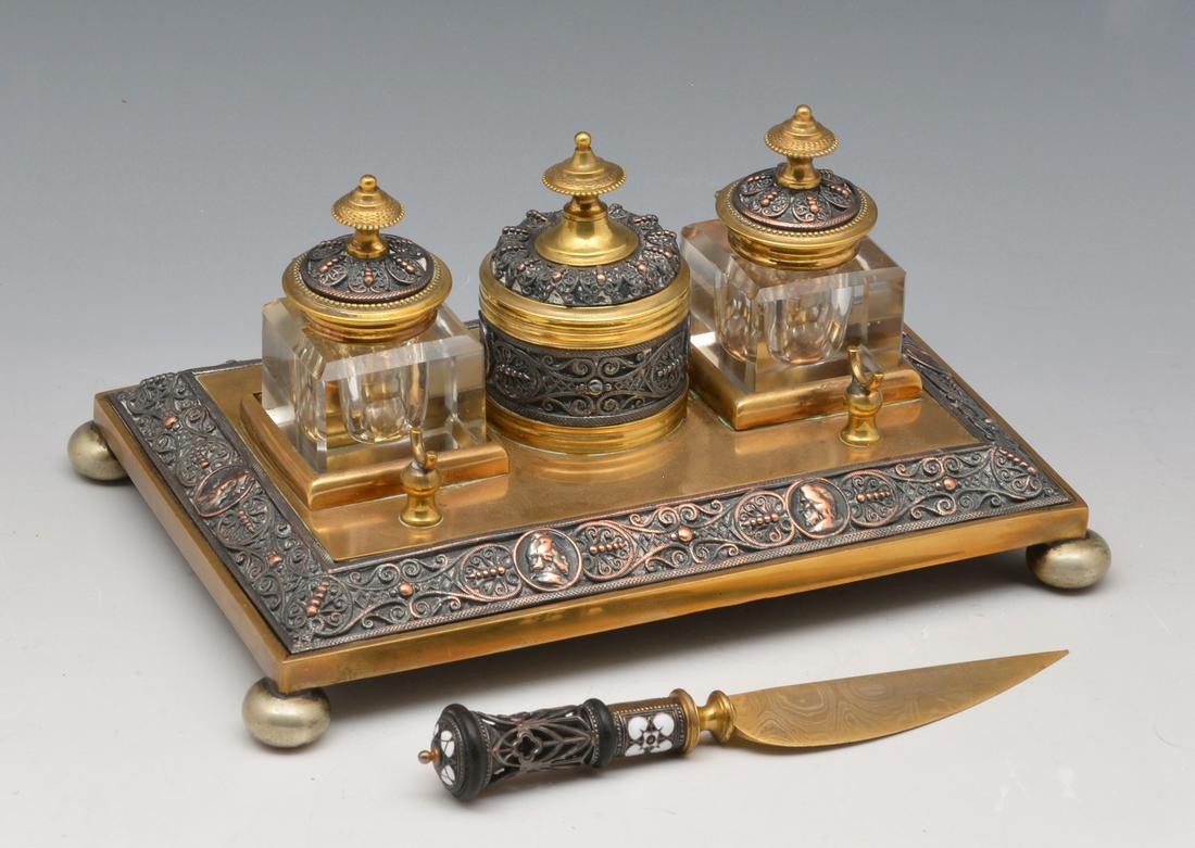 Continental desk set, bronze & crystal (1 of 3)