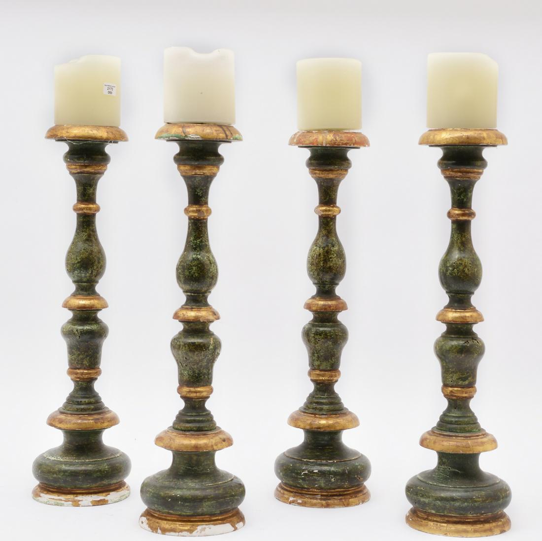 4 Italian painted wooden candle holders, 19th c. (1 of 3)