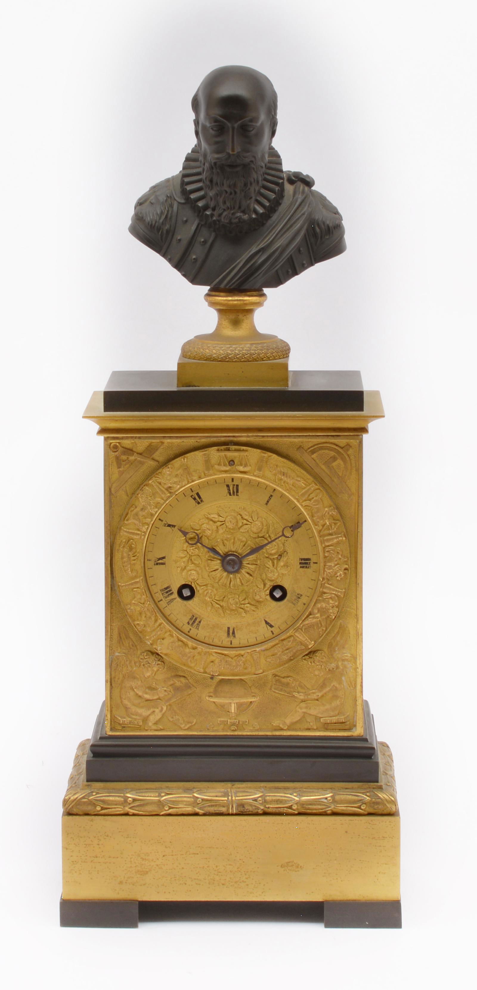 19th c. French bronze/gilt mantle clock, bust of (1 of 5)