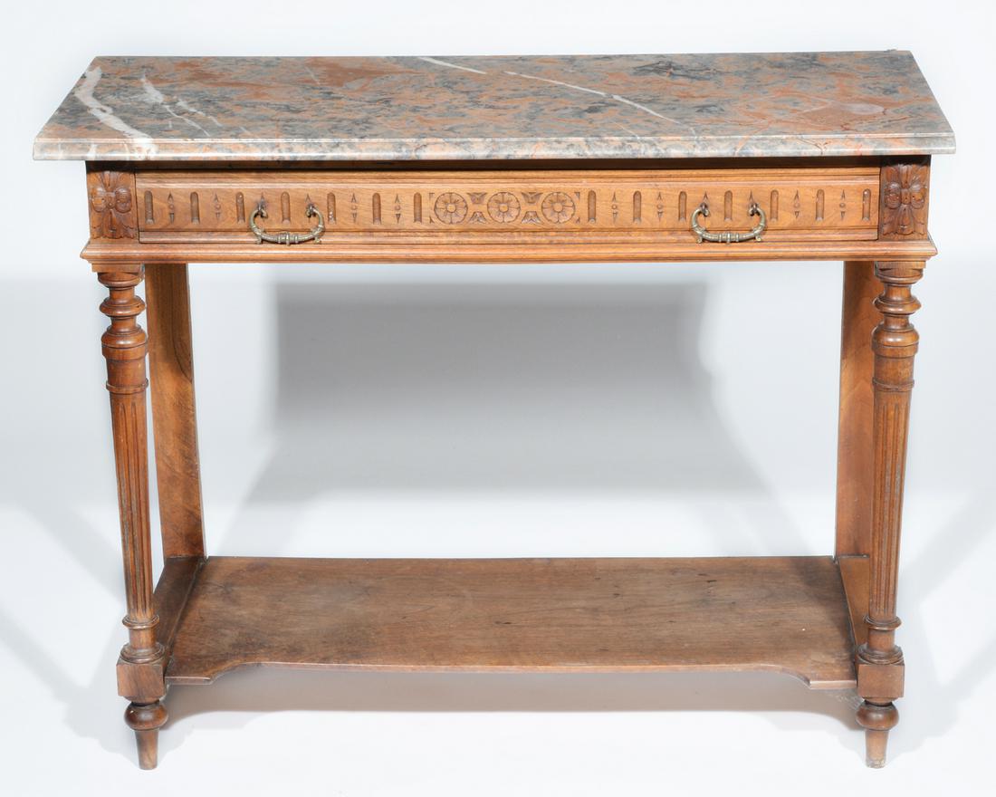 French Oak Marble Top Server , 19th c (1 of 2)