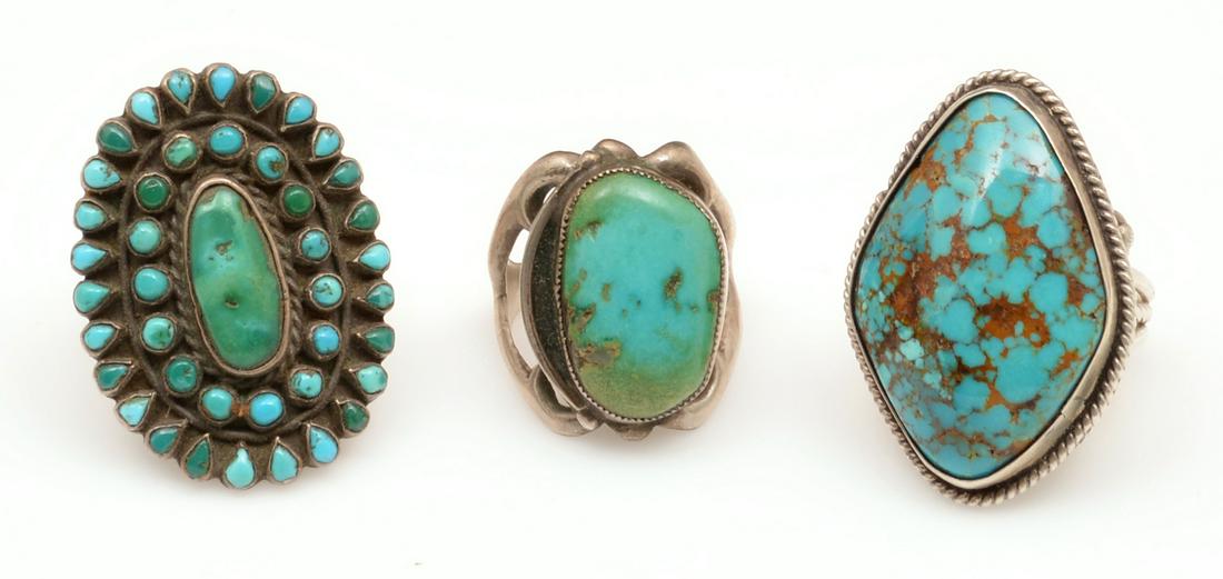 3 Native American Turquoise & Silver Rings (1 of 4)