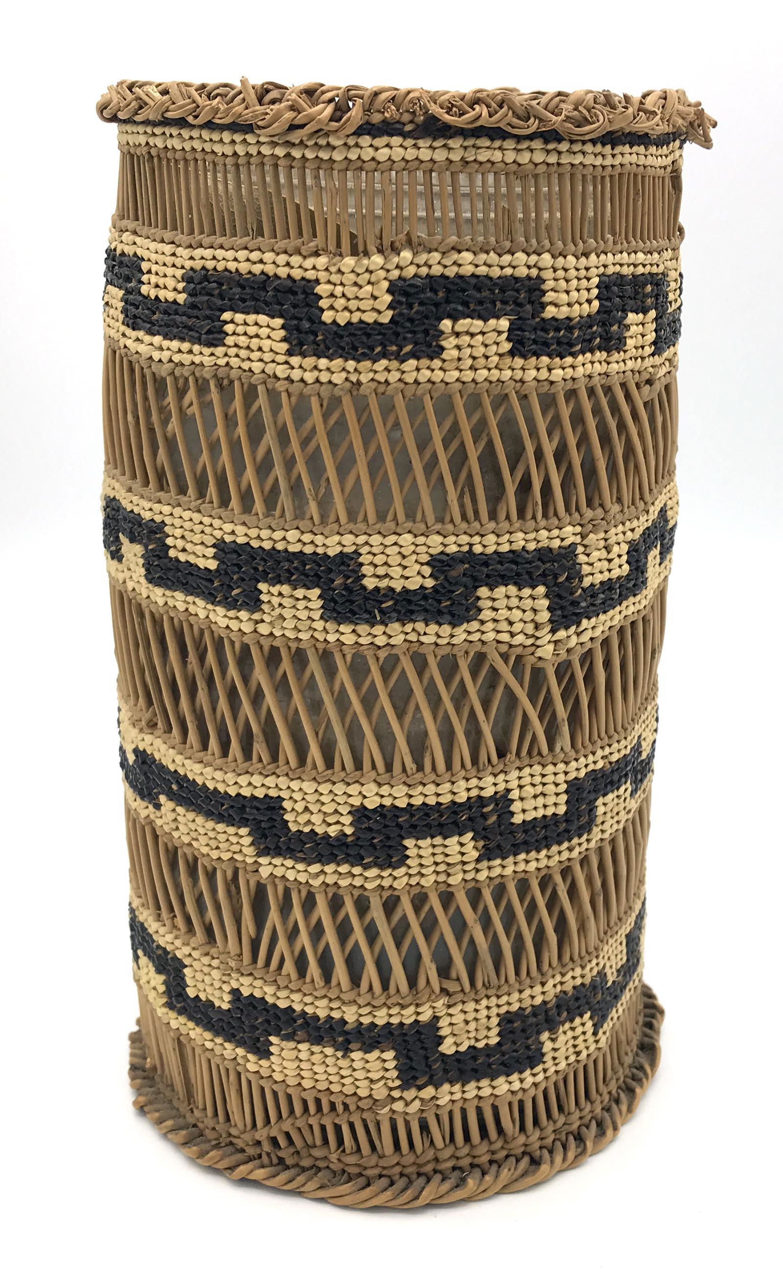 Hupa Native American basketry cylinder over glass (1 of 3)