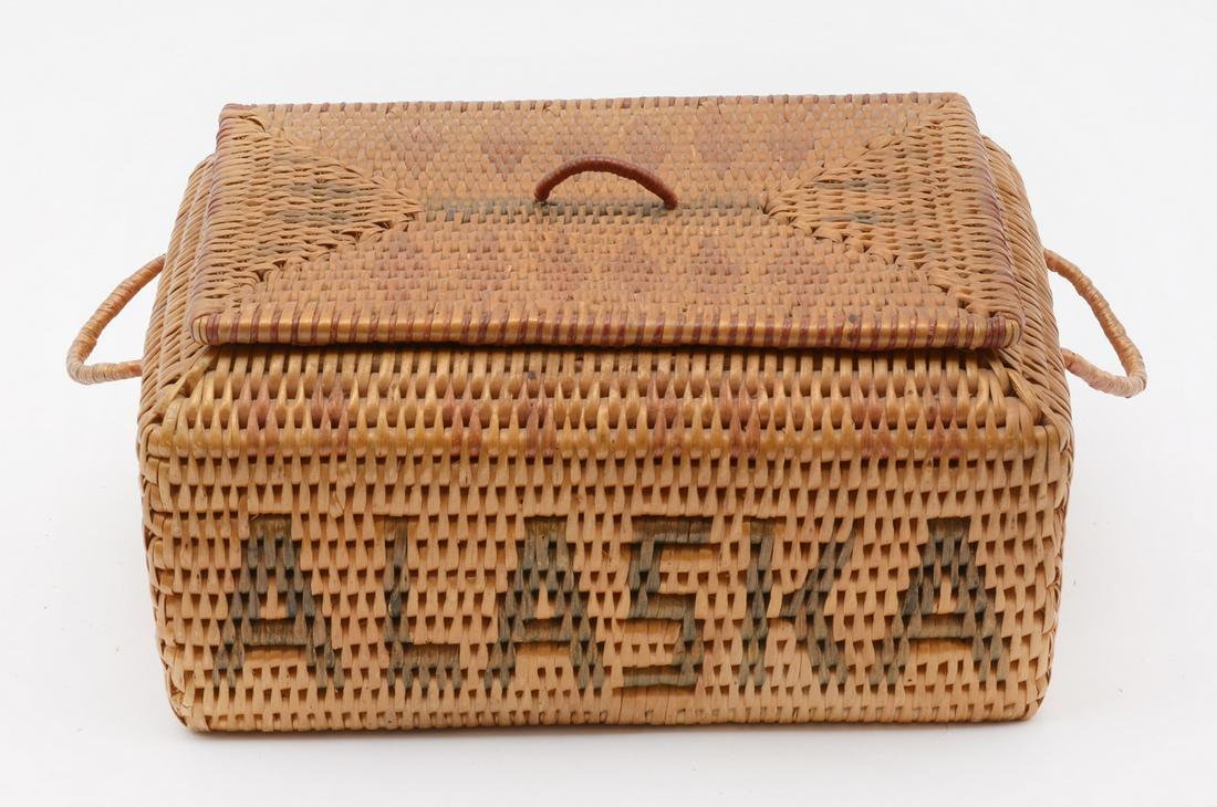 Eskimo Native American covered storage basket (1 of 3)