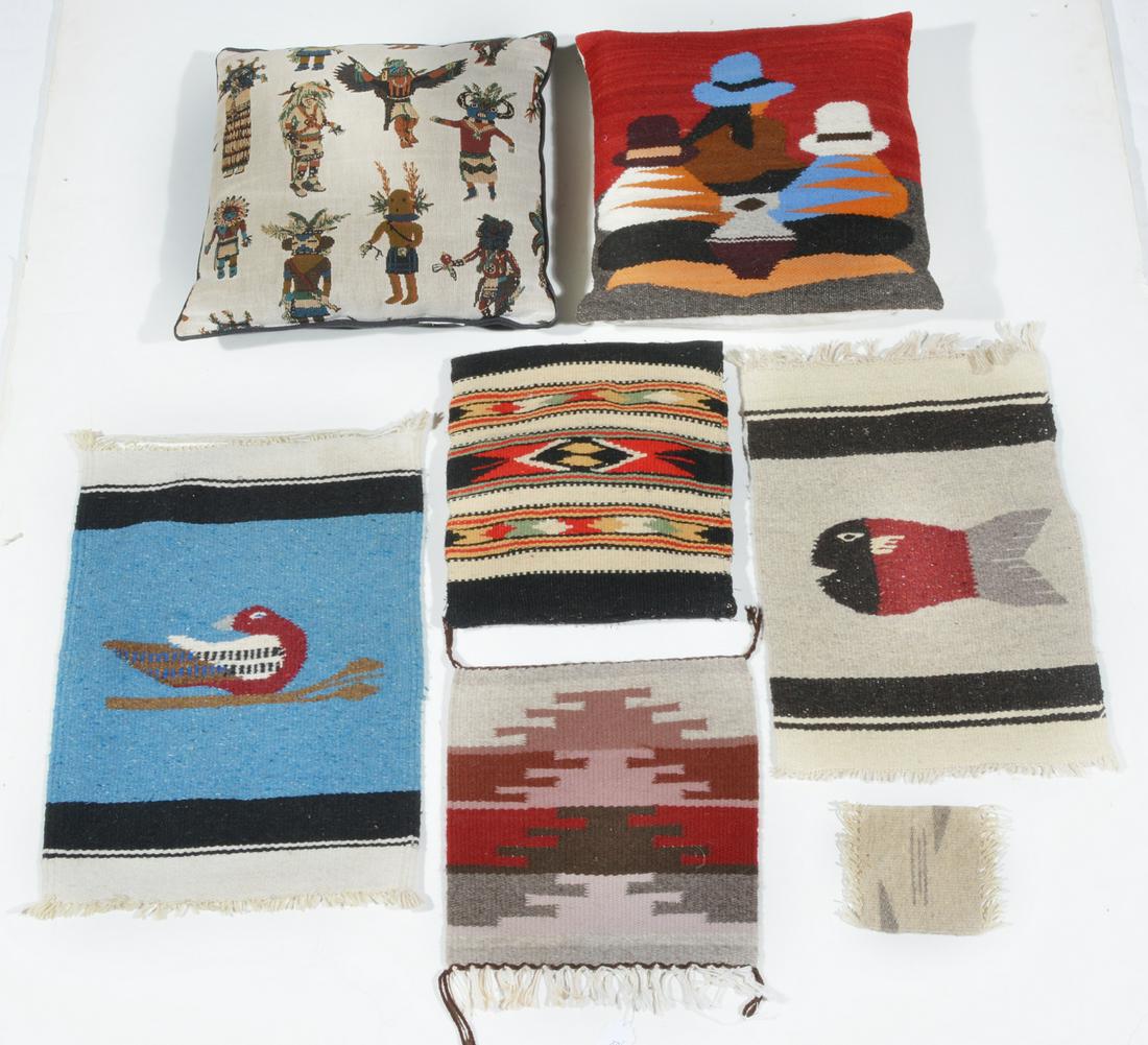 Grouping of Native American carpets, satchel, & pillows (1 of 3)