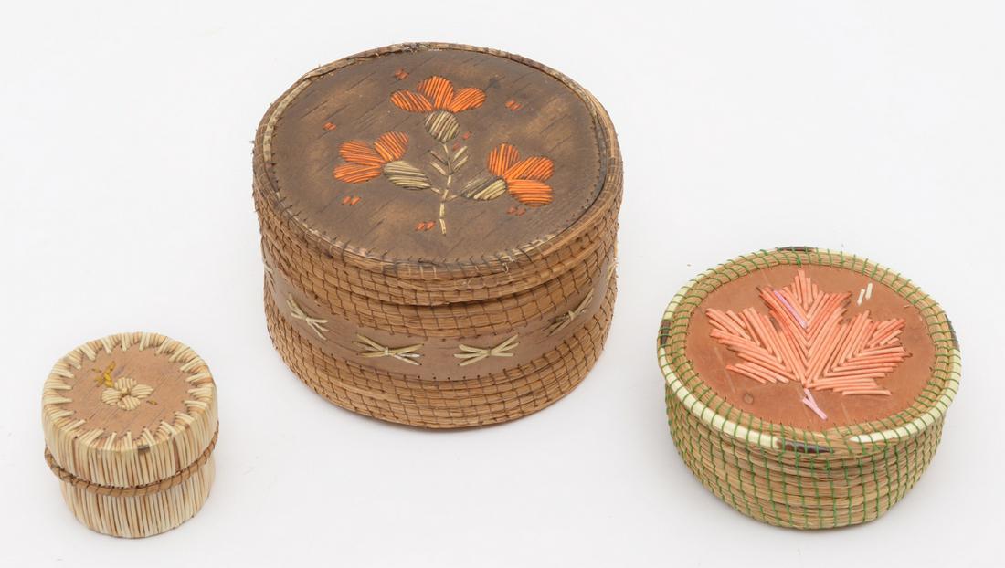 3 Ojibwe Native American quill and birch baskets (1 of 3)