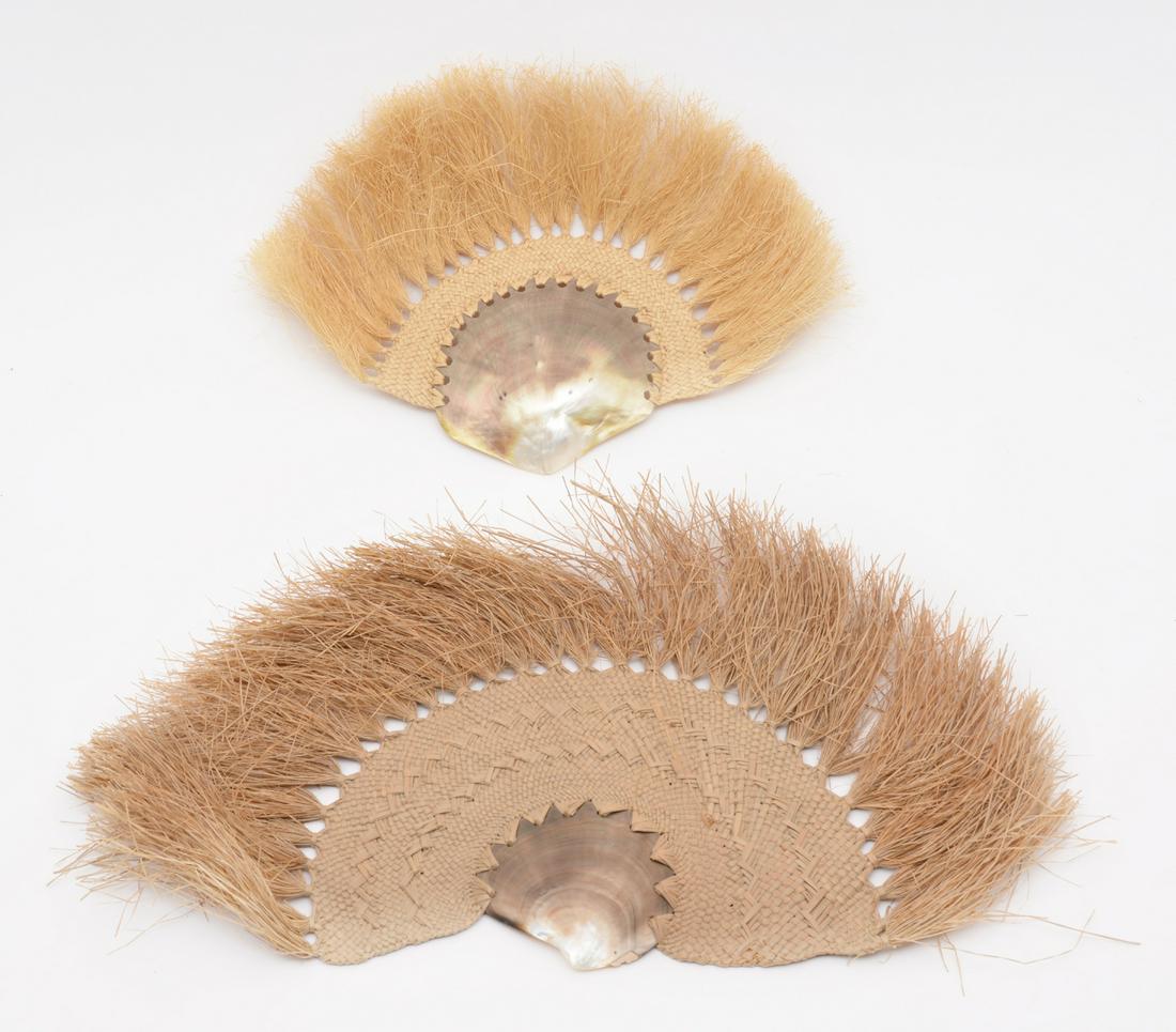 2 Nootka Native American abalone shell and grass fans (1 of 2)