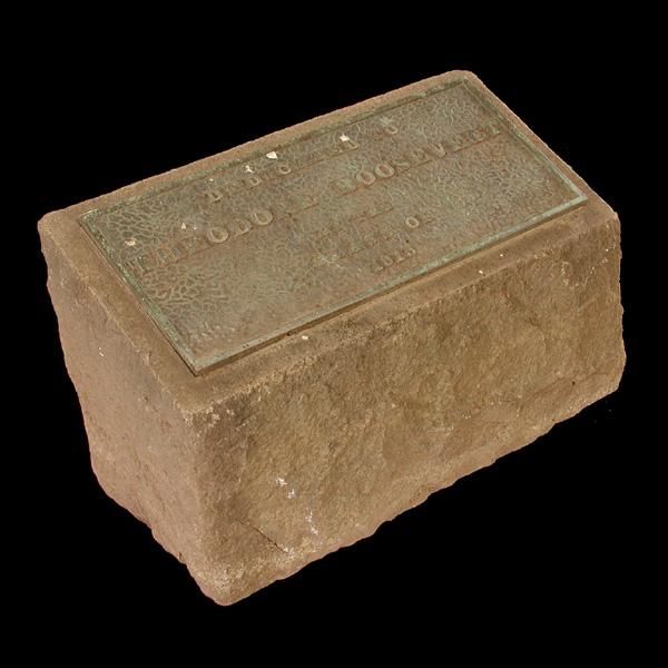 Theodore Roosevelt Monument, Class of 1919: MONUMENT. Stone monument 'Dedicated to Theodore Roosevelt by the Class of 1919', 13"h x 20 1/2"w x 12"d, in good condition.