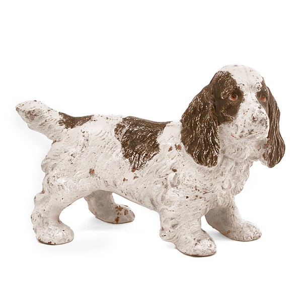 Hubley Cast iron Springer Spaniel Doorstop.: DOG DOORSTOP. Cast iron Springer Spaniel attributed to Hubley. Unmarked. Original paint. 4 1/2"H by 7"L. Good condition. Minor wear to paint.